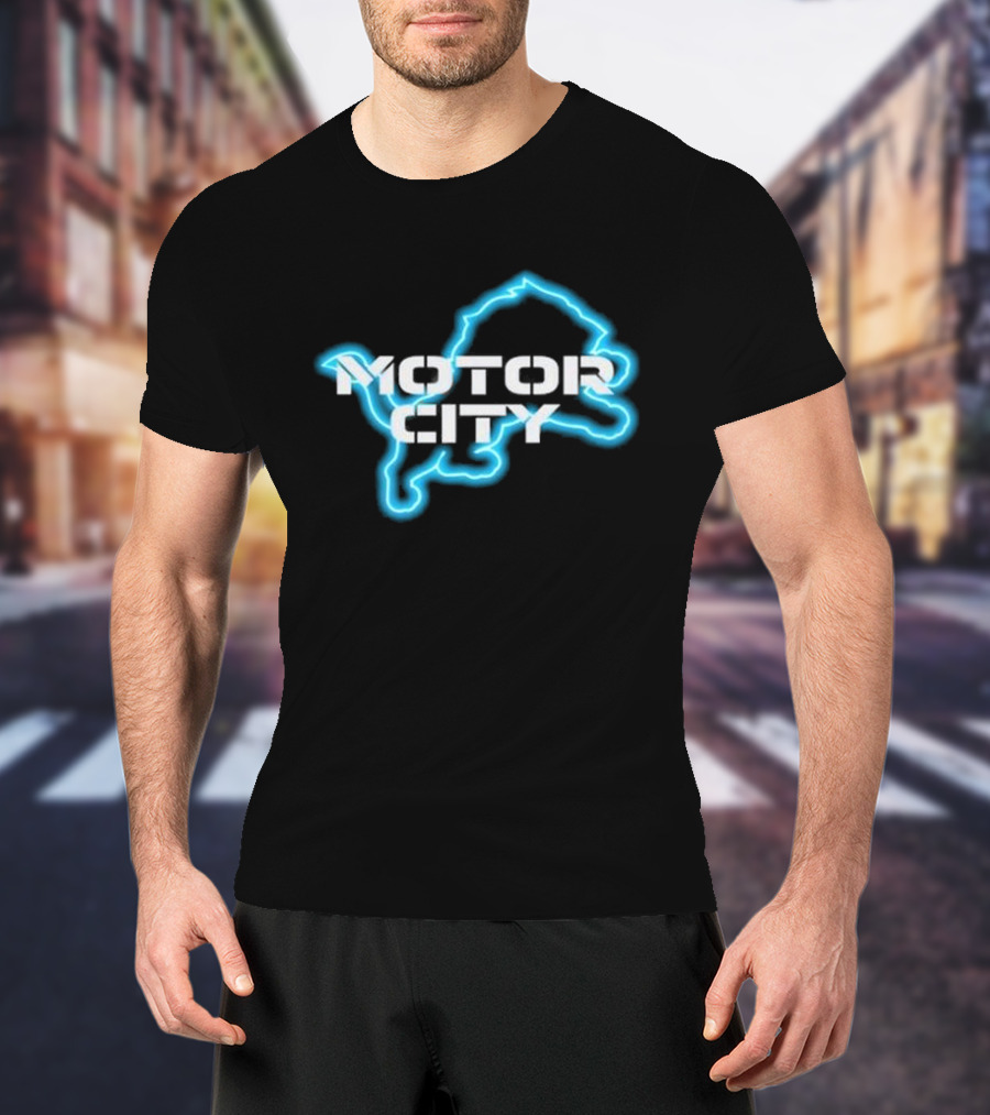 Motor City Neon Detroit Lion Outline T-Shirt