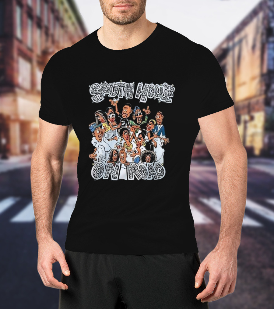 South House On Road Cartoon Characters Party T-Shirt