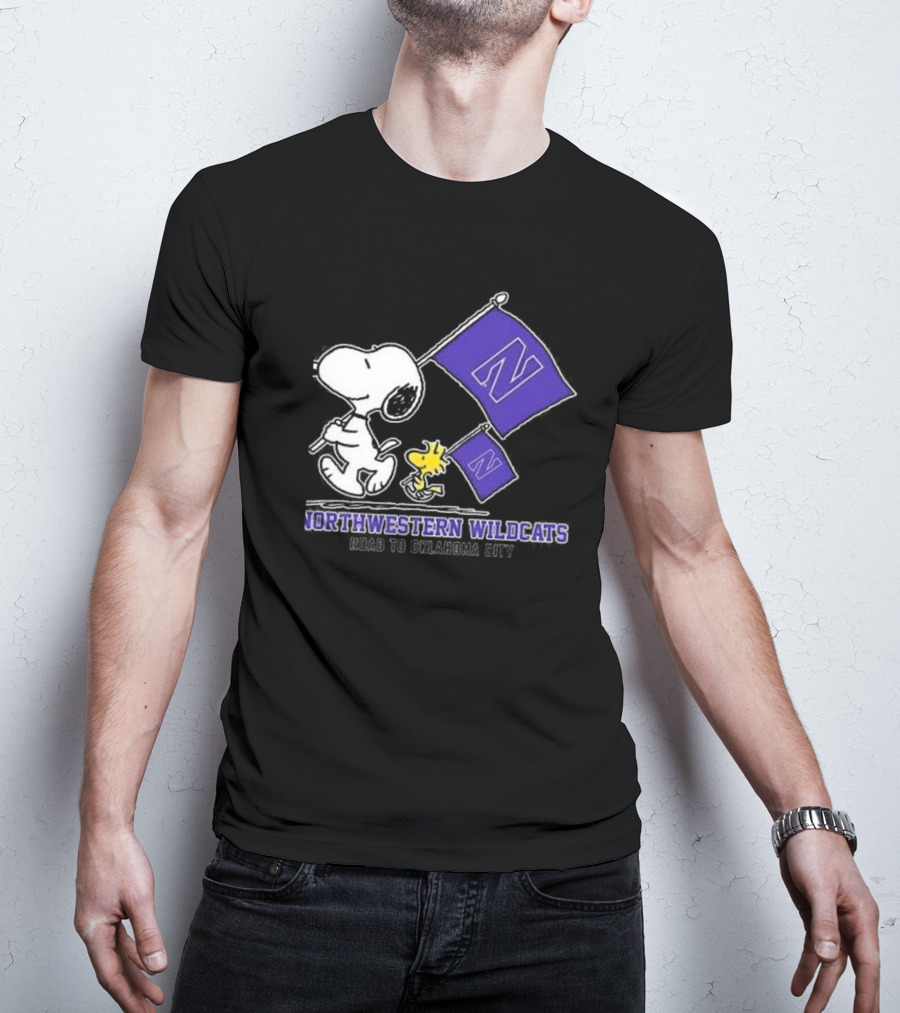 Snoopy And Woodstock Northwestern Wildcats Road To Oklahoma City T-Shirt