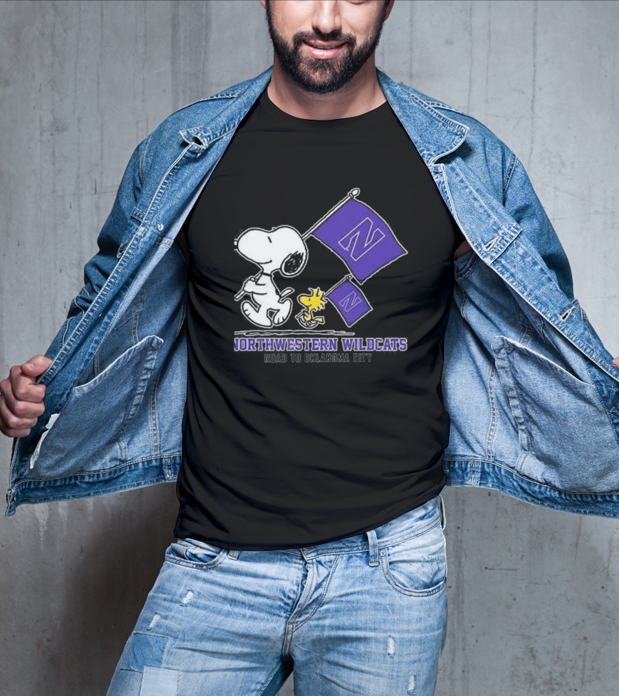 Snoopy And Woodstock Northwestern Wildcats Road To Oklahoma City T-Shirt