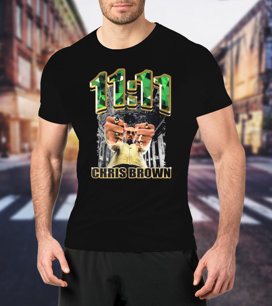 Chris Brown 11 11 Emerald Rings Black And White Architectural Background T-Shirt