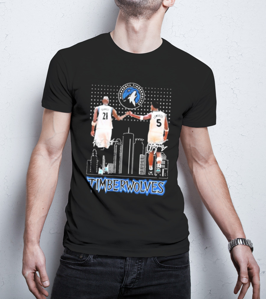 Minnesota Timberwolves Kevin Garnett Anthony Edwards Signatures City Skyline T-Shirt