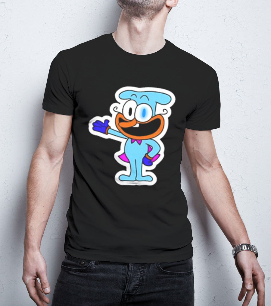 Robby1iscool The Doise Blue Cartoon Character With Orange Mouth And Purple Cape T-Shirt