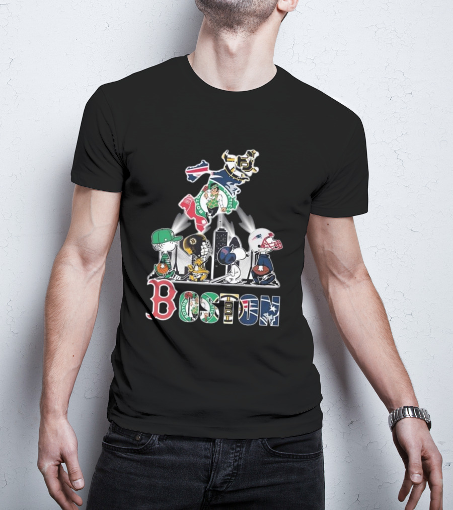 Boston Celtics Red Sox Bruins Patriots Peanuts New England Proud T-Shirt