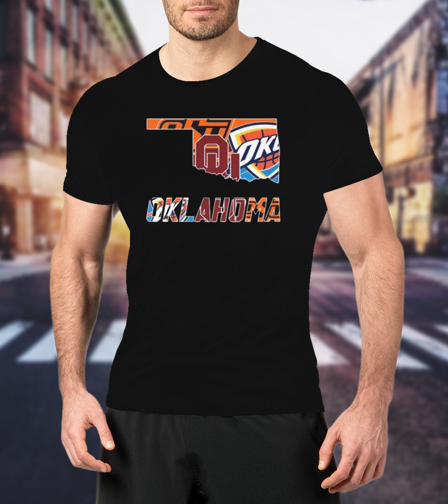Oklahoma Sooners Oklahoma State Cowboys Oklahoma City Thunder Logos T-Shirt