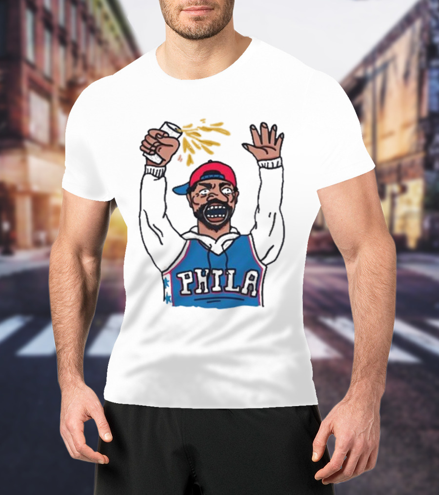 Phillygoat Phila Sixers Fan With Spray Can And Raised Hand T-Shirt