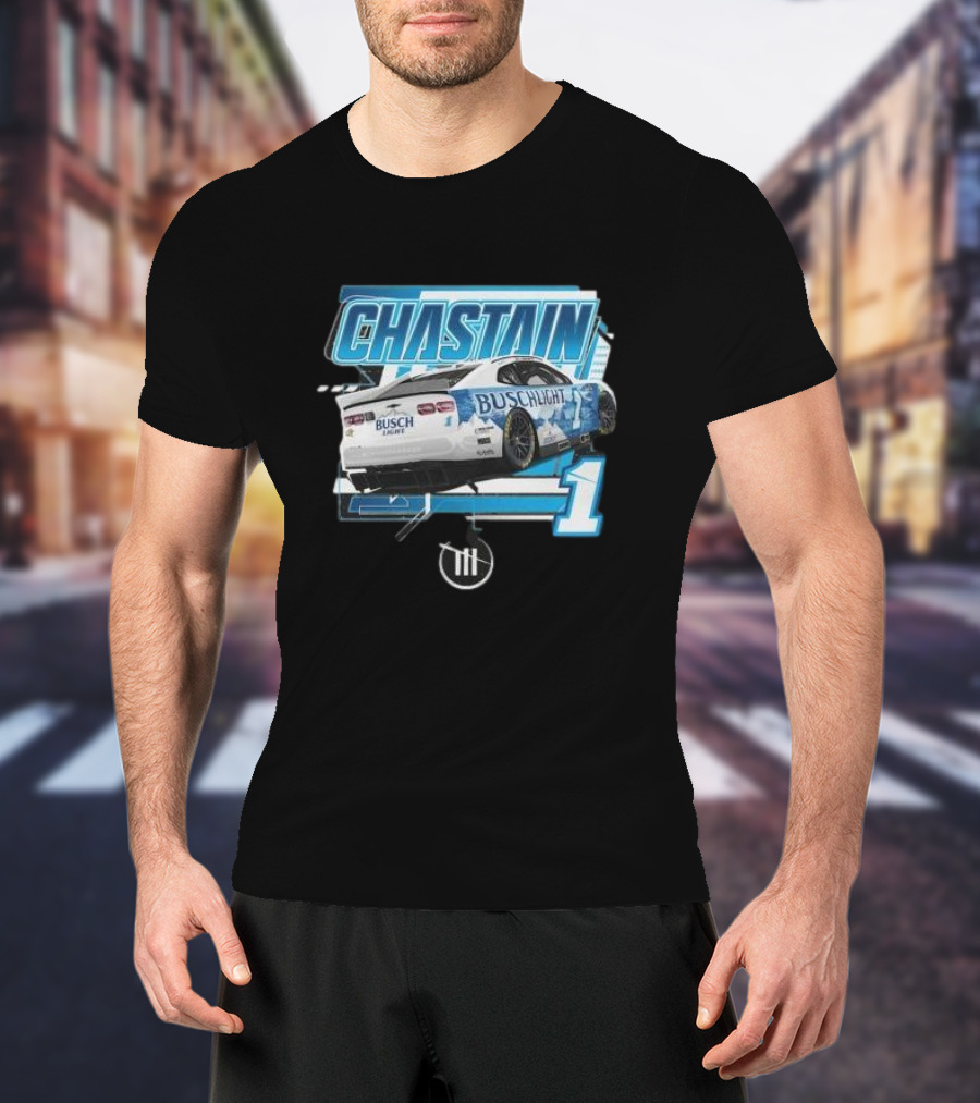 Chastain Trackhouse Racing Busch Light Car 1 Heather Charcoal T-Shirt