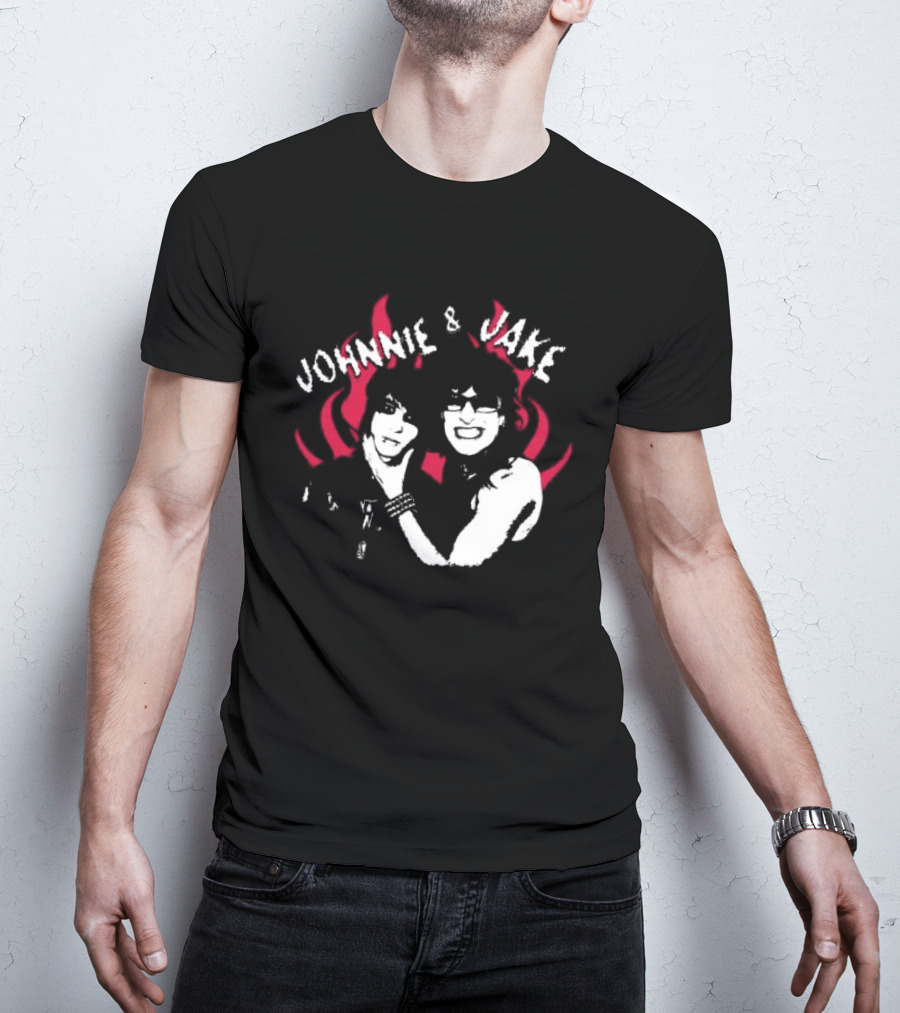 Johnnie And Jake Punk Rock Duo With Fiery Background T-Shirt
