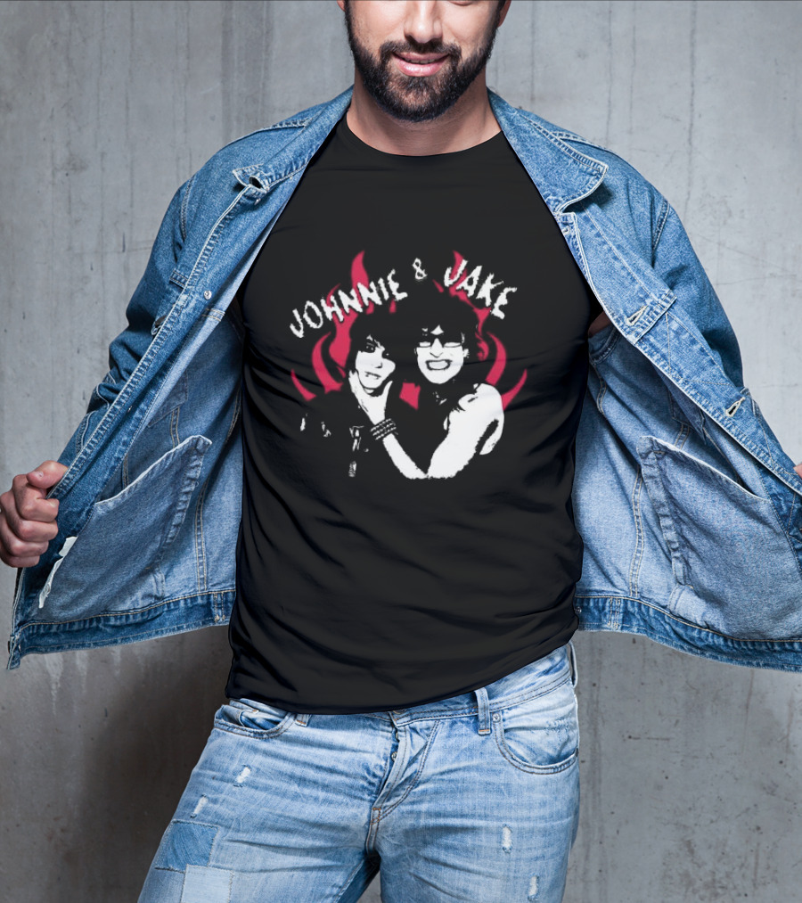 Johnnie And Jake Punk Rock Duo With Fiery Background T-Shirt