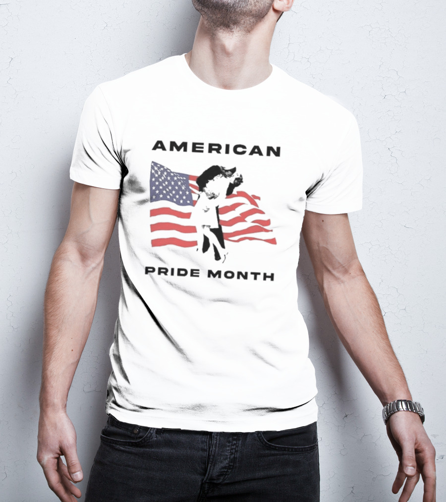 American Pride Month Celebration With Patriotic Flag And Couple Hugging T-Shirt