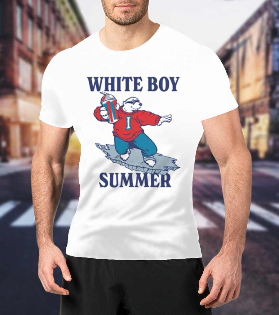 White Boy Summer Polar Bear Surfing With Drink T-Shirt