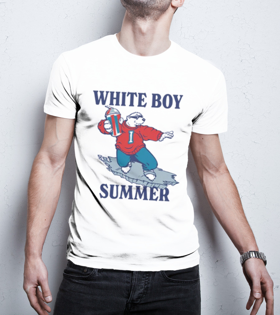 White Boy Summer Polar Bear Surfing With Drink T-Shirt