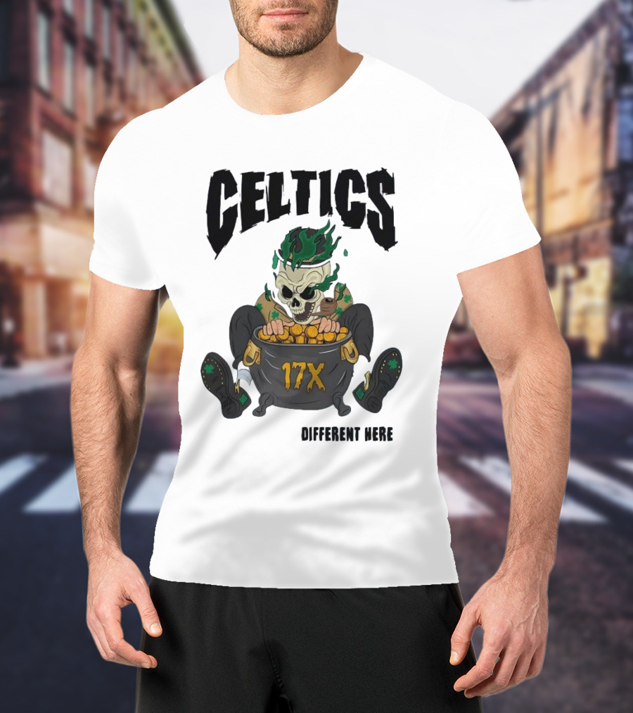 Celtics 17X Gold Skeleton不同 Here T-Shirt