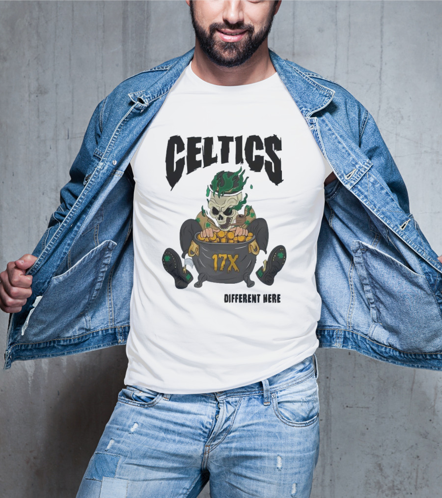 Celtics 17X Gold Skeleton不同 Here T-Shirt