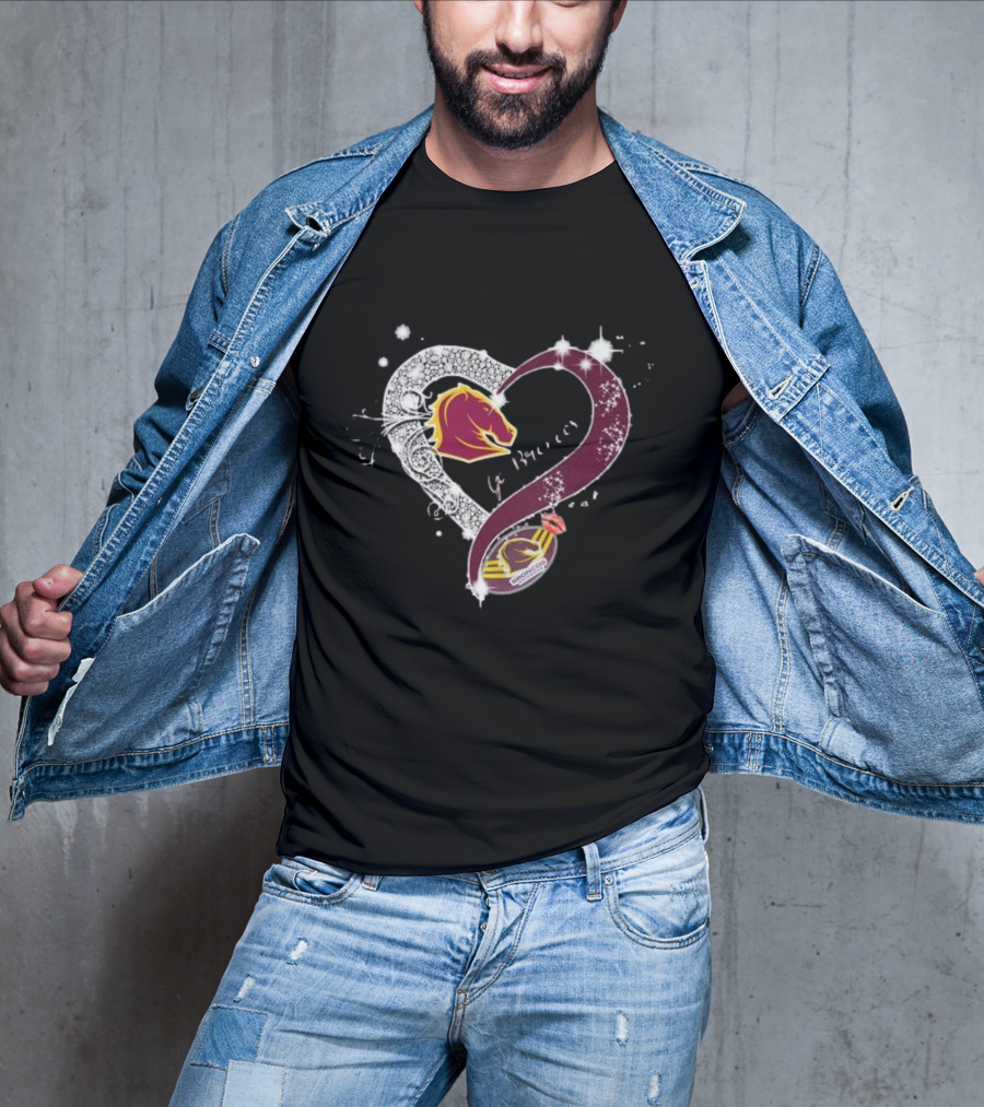 Brisbane Broncos Heart-Shaped Diamond Logo Go Broncos T-Shirt