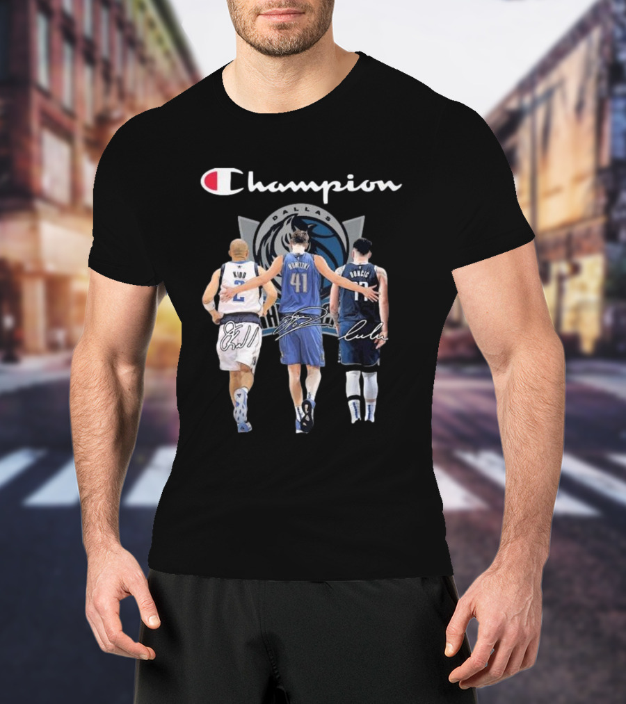 Champion Dallas Mavericks Jason Kidd Dirk Nowitzki Luka Dončić Signatures T-Shirt
