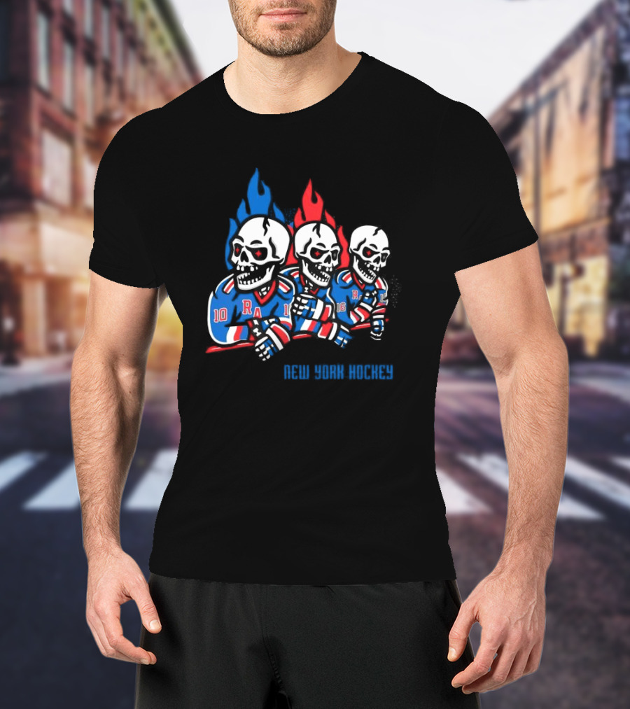 New York Hockey Skeletons With Flames Rangers T-Shirt