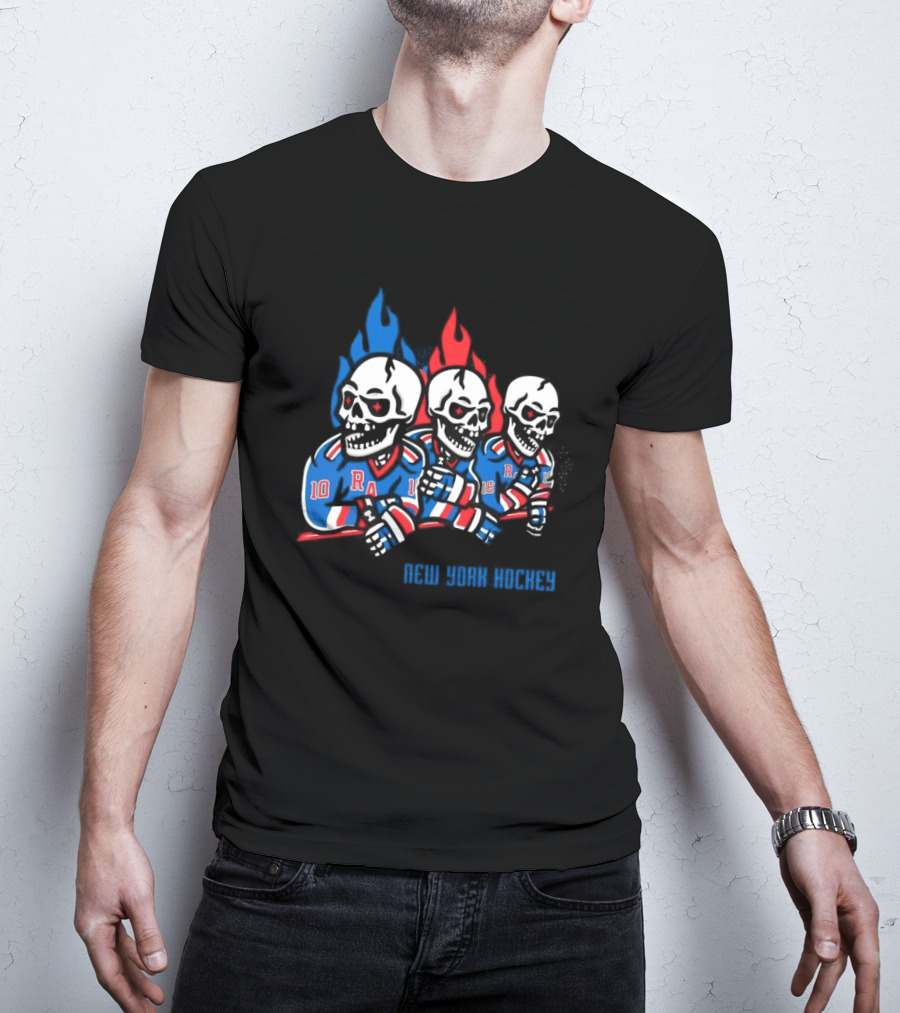 New York Hockey Skeletons With Flames Rangers T-Shirt