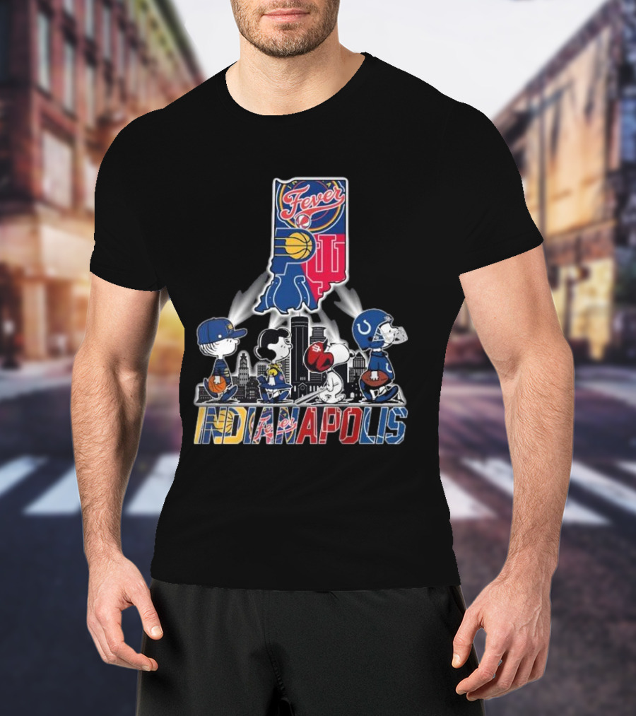 Peanuts Snoopy And Friends Crossing Indianapolis With Indiana Sports T-Shirt