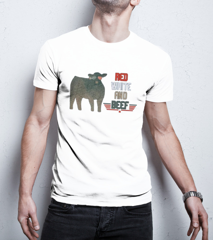 Red White And Beef American Cattle With Patriotic Sunglasses T-Shirt