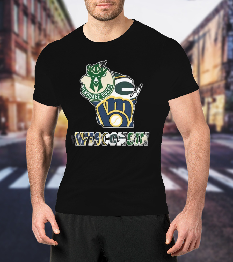 Milwaukee Bucks Green Bay Packers Milwaukee Brewers Wisconsin Team T-Shirt