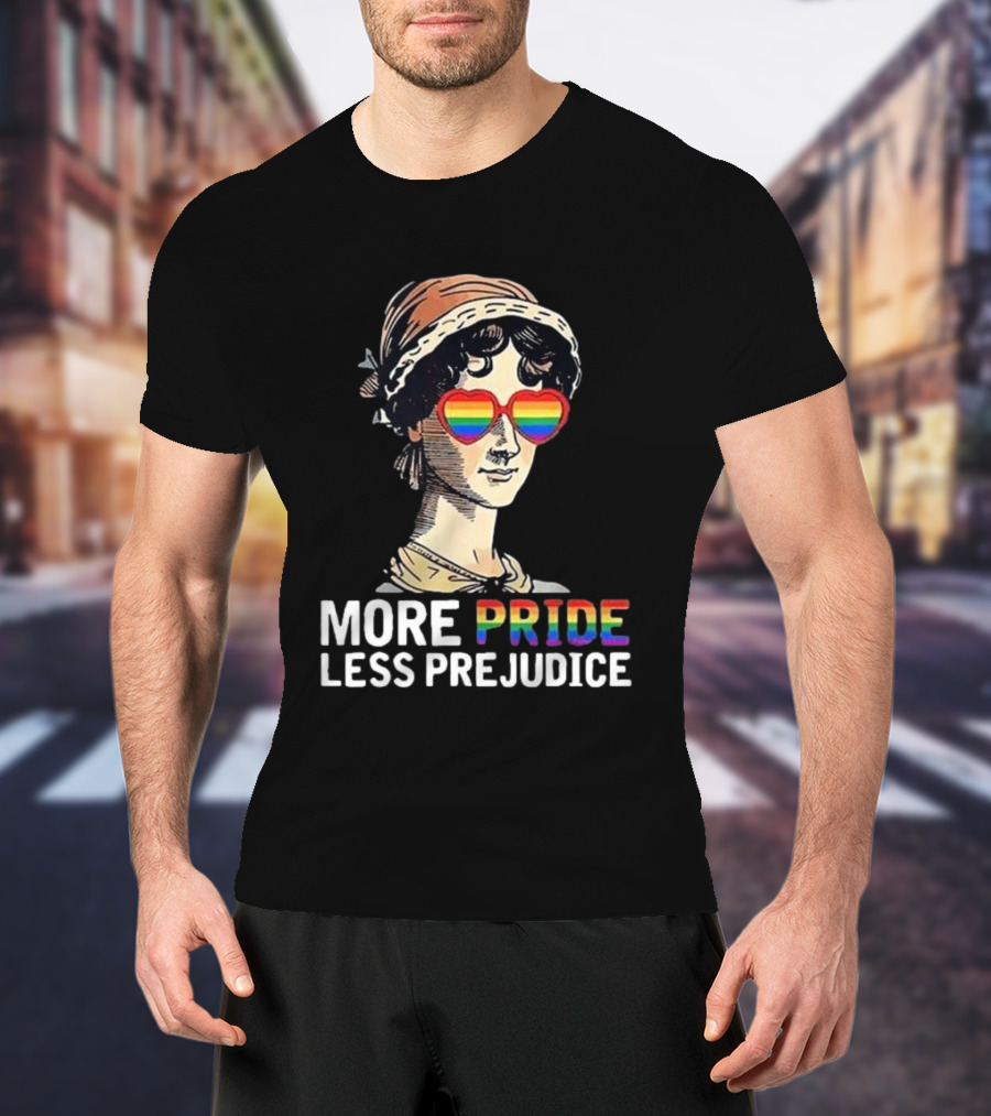More Pride Less Prejudice Rainbow Heart Glasses T-Shirt