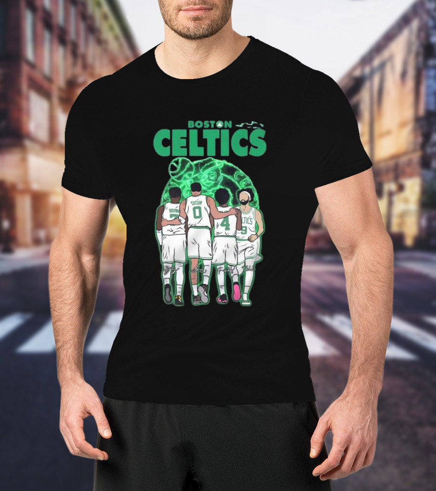 Boston Celtics Brown Tatum Holiday Derrick Signatures Basketball Players T-Shirt