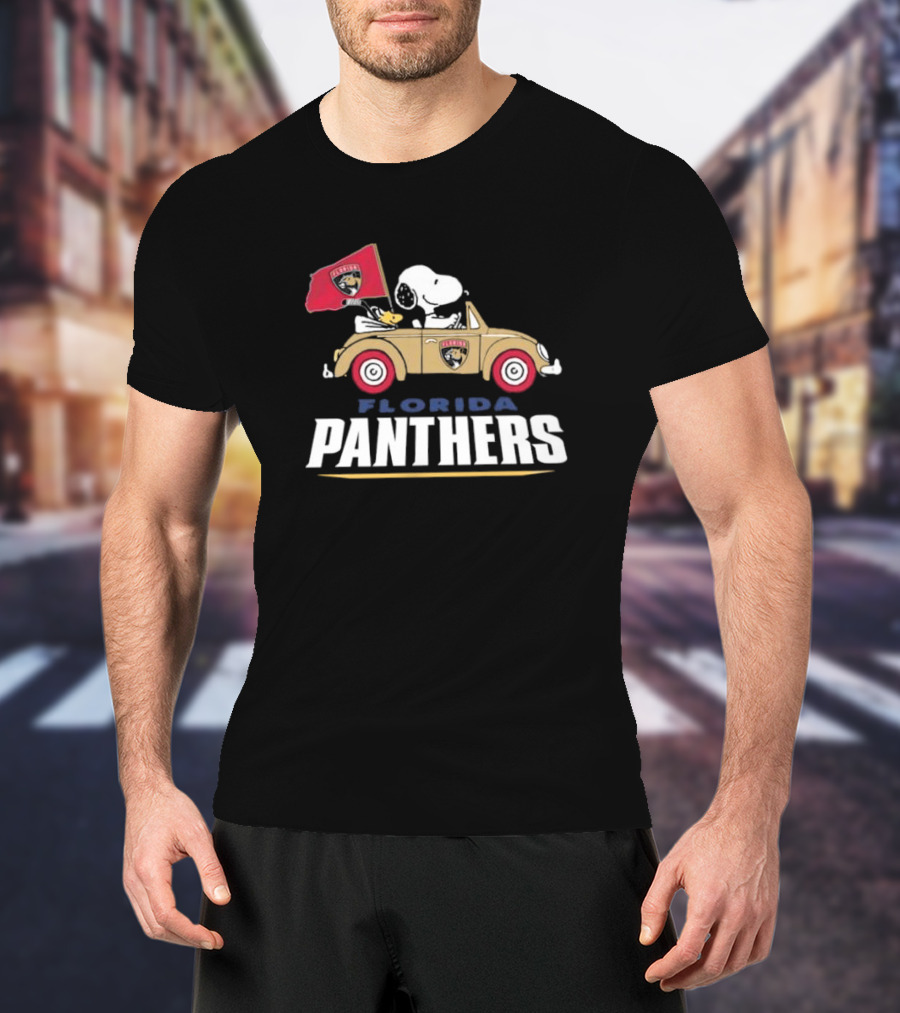 Florida Panthers Snoopy Driving Car With Hockey Flag T-Shirt
