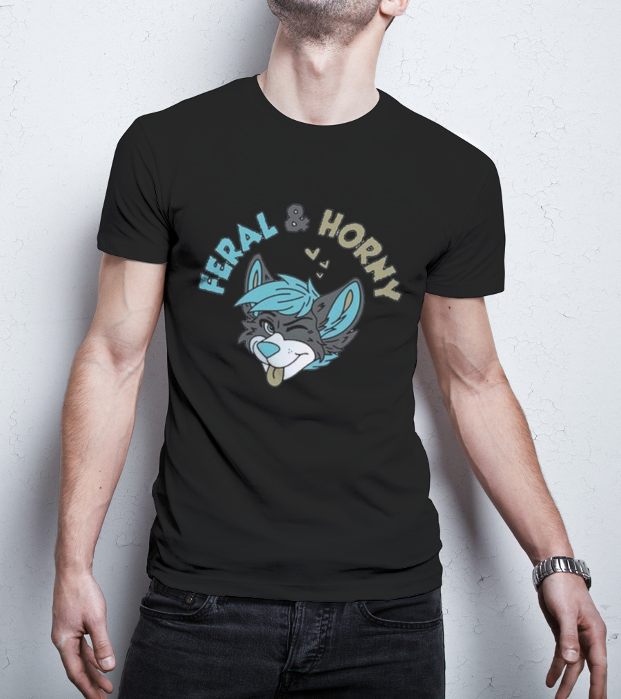 Feral And Horny Winking Furry Character With Hearts T-Shirt