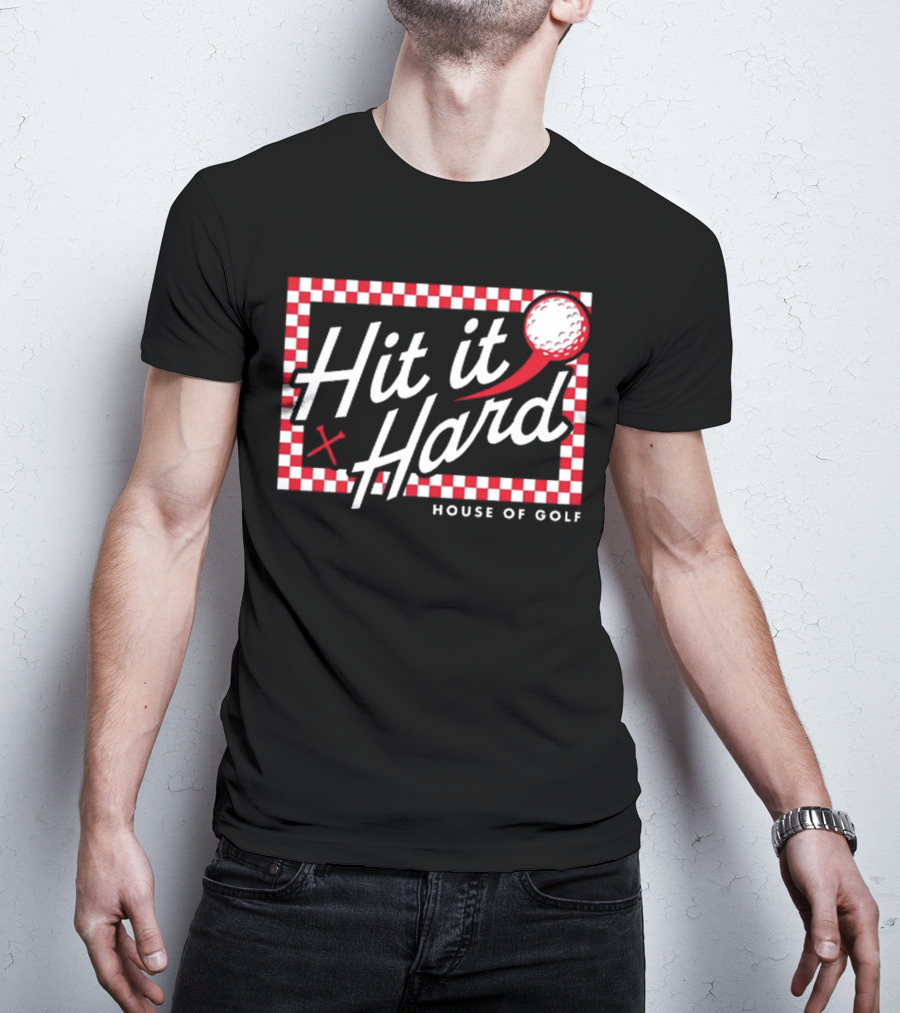 Hit It Hard Checkerboard House Of Golf Red White Golf Ball T-Shirt