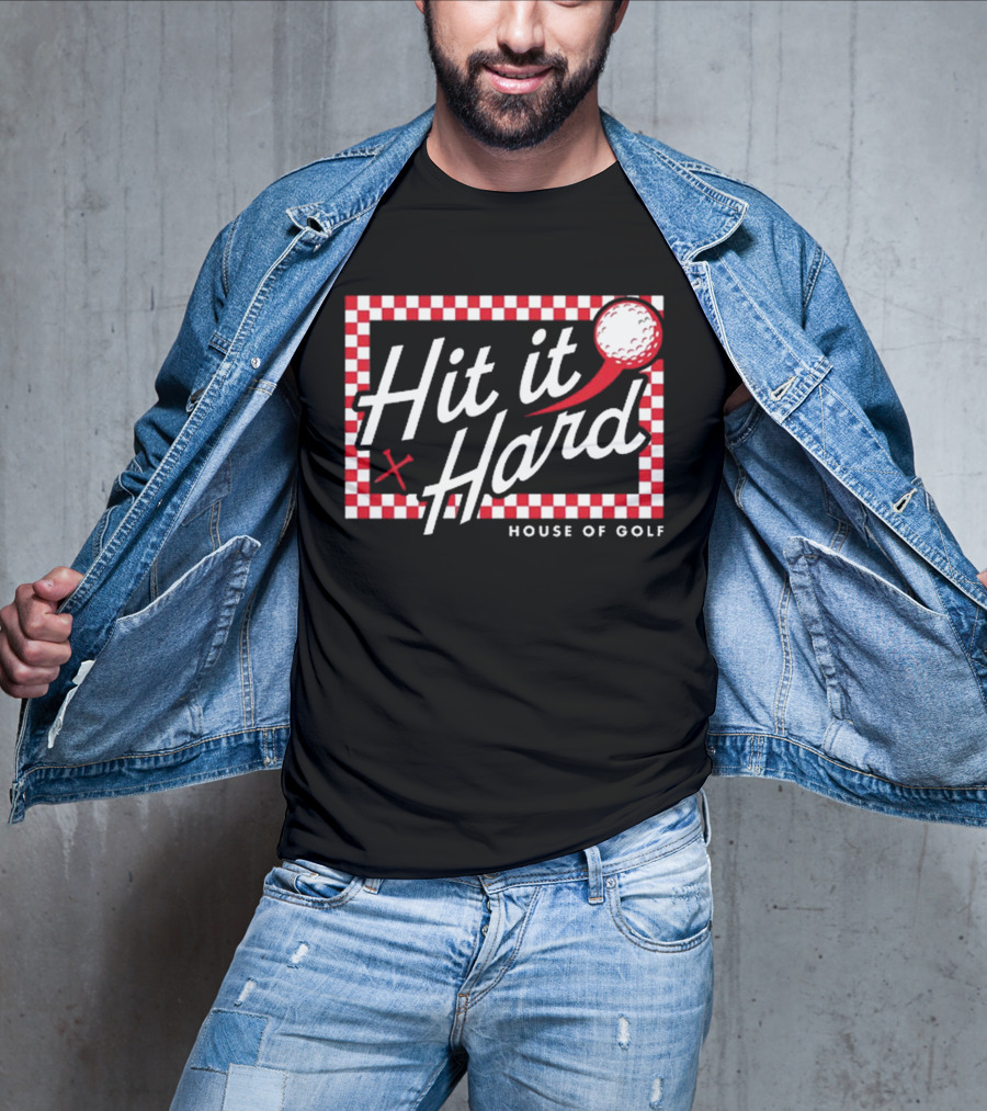 Hit It Hard Checkerboard House Of Golf Red White Golf Ball T-Shirt
