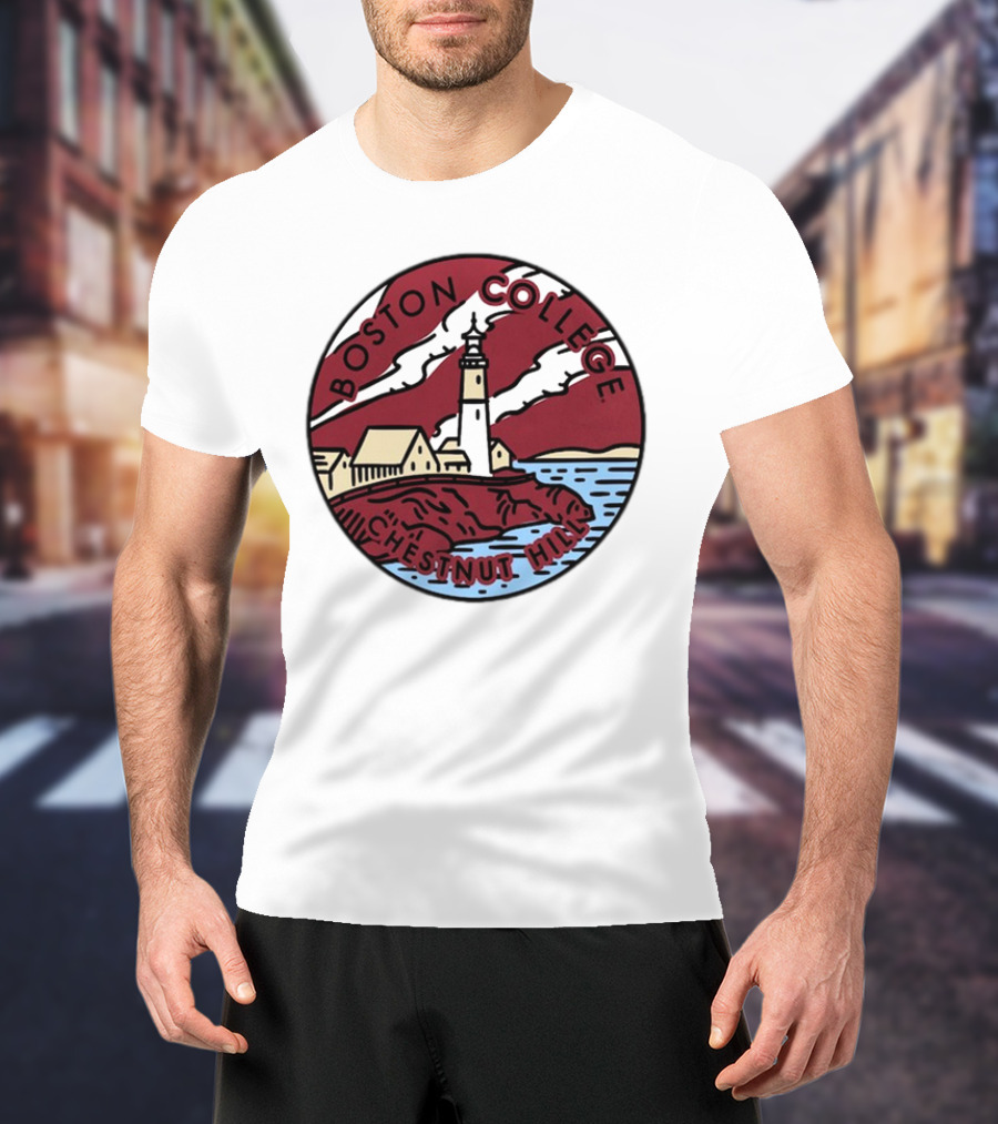 Maroon Boston College Eagles Scenic Comfort Colors Chestnut Hill Lighthouse Badge T-Shirt