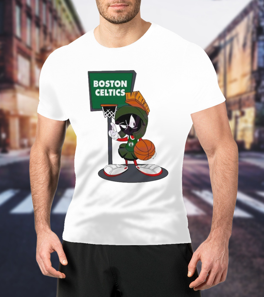 Boston Celtics Looney Tunes Marvin The Martian Basketball Hoop T-Shirt