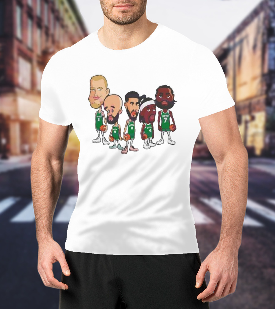 Caricature Boston Celtics Players NBA Basketball Cartoon Team Characters T-Shirt