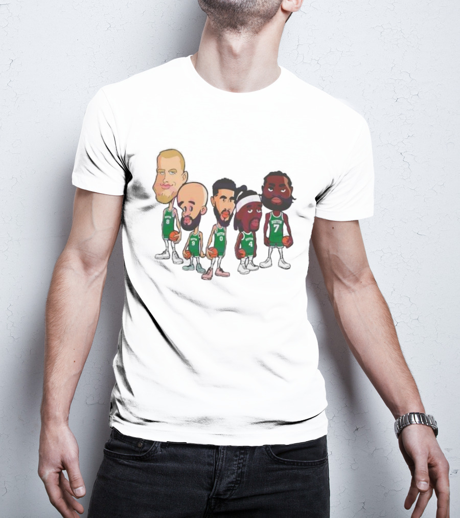 Caricature Boston Celtics Players NBA Basketball Cartoon Team Characters T-Shirt