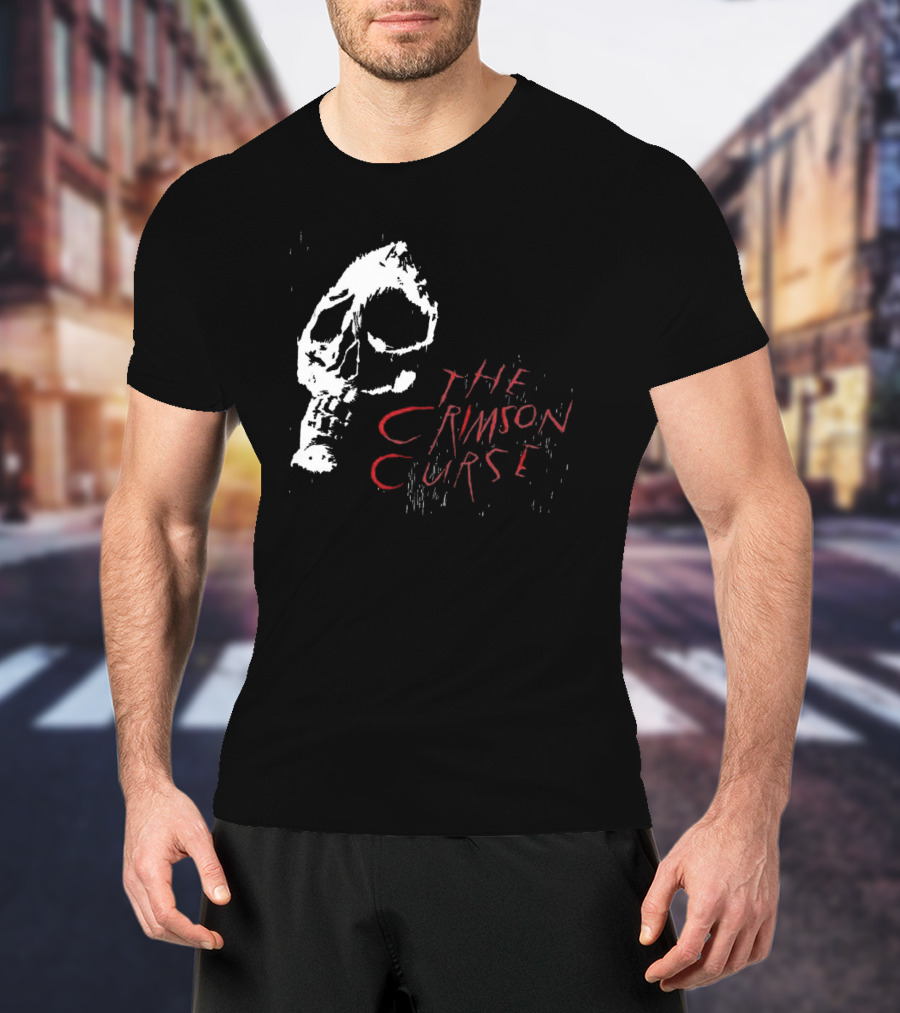 The Crimson Curse Skull White And Red Text With Skull T-Shirt