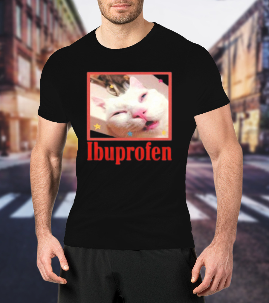 Ibuprofen Meme Cat With Distorted Face And Stars T-Shirt