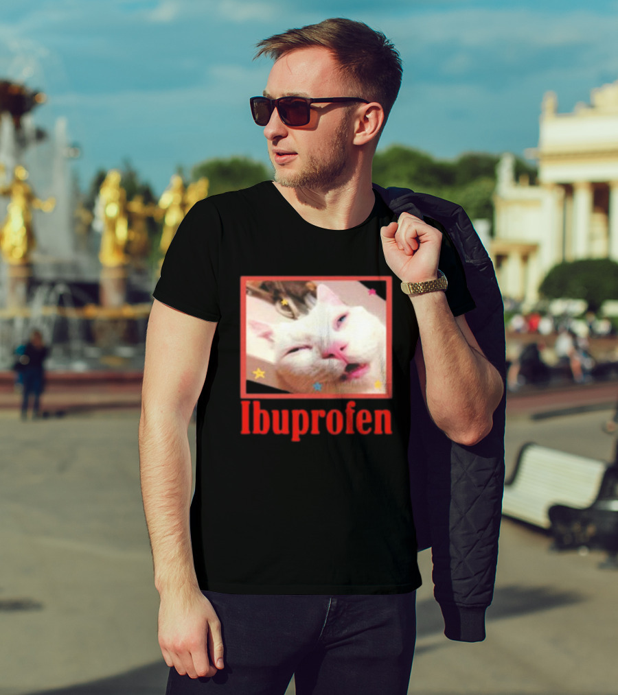 Ibuprofen Meme Cat With Distorted Face And Stars T-Shirt