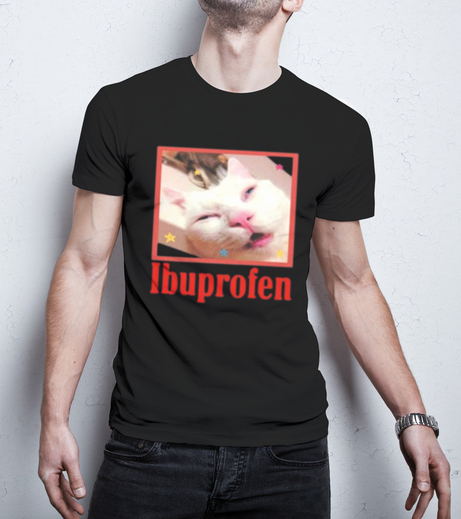 Ibuprofen Meme Cat With Distorted Face And Stars T-Shirt