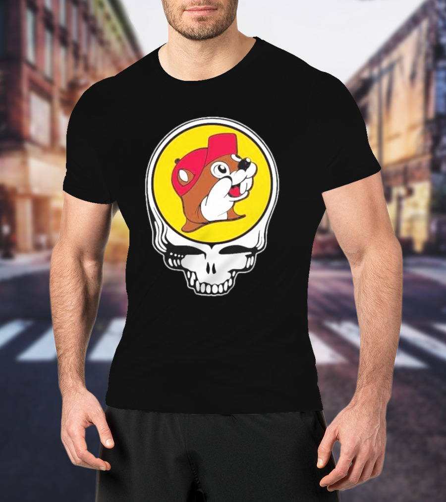 Buc-ee's Beaver In Grateful Dead Skull T-Shirt