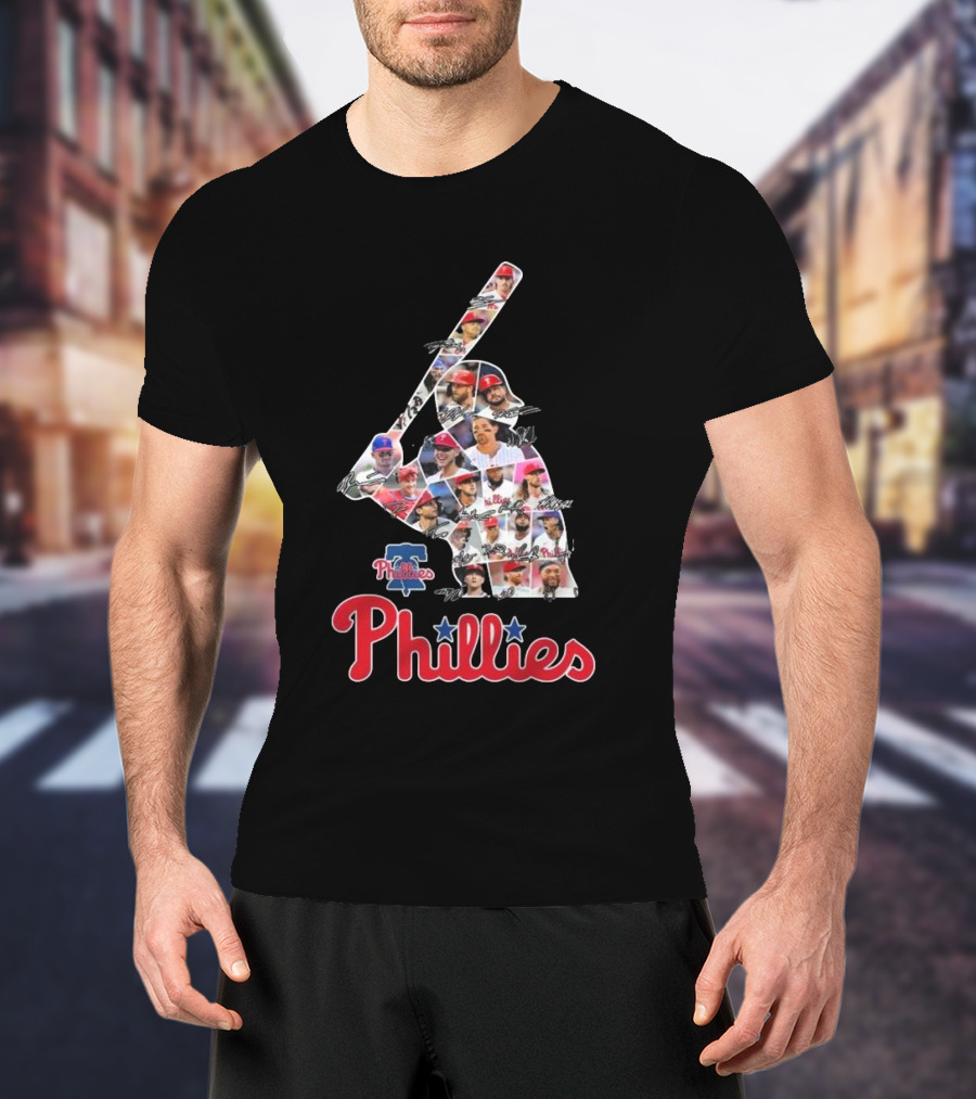 Phillies Baseball Icons Collage With Player Signatures T-Shirt
