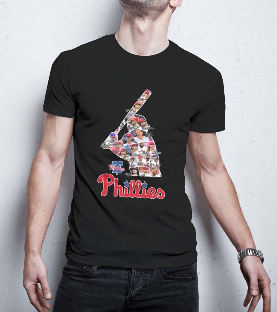 Phillies Baseball Icons Collage With Player Signatures T-Shirt