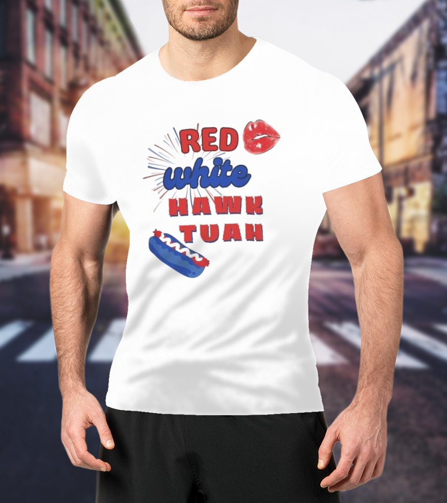Red White Hawk Tuah Lips Hotdog T-Shirt