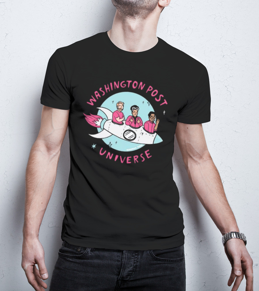 Washington Post Universe Rocket With Three People In Space T-Shirt