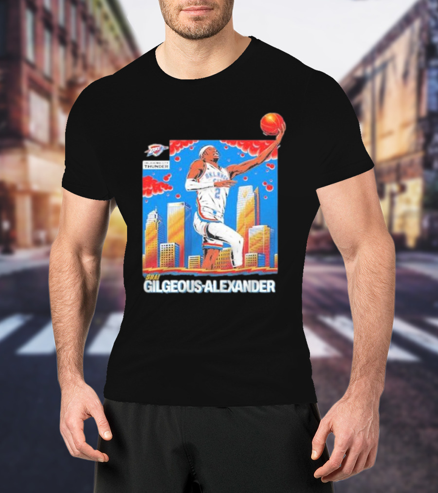 Oklahoma City Thunder Shai Gilgeous-Alexander Skyline Basketball Playoff T-Shirt