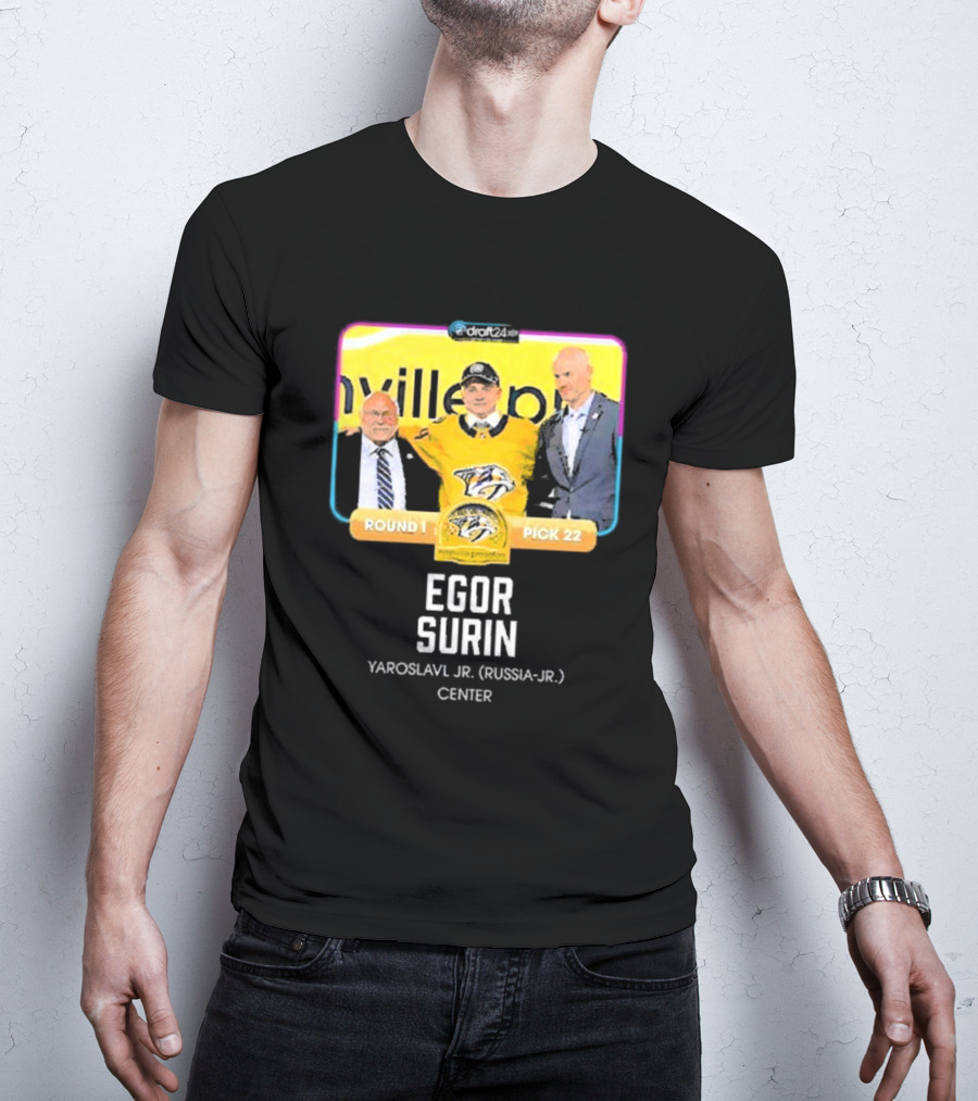 Draft24 Egor Surin Nashville Predators Round 1 Pick 22 Yaroslavl Jr. Russia Center T-Shirt