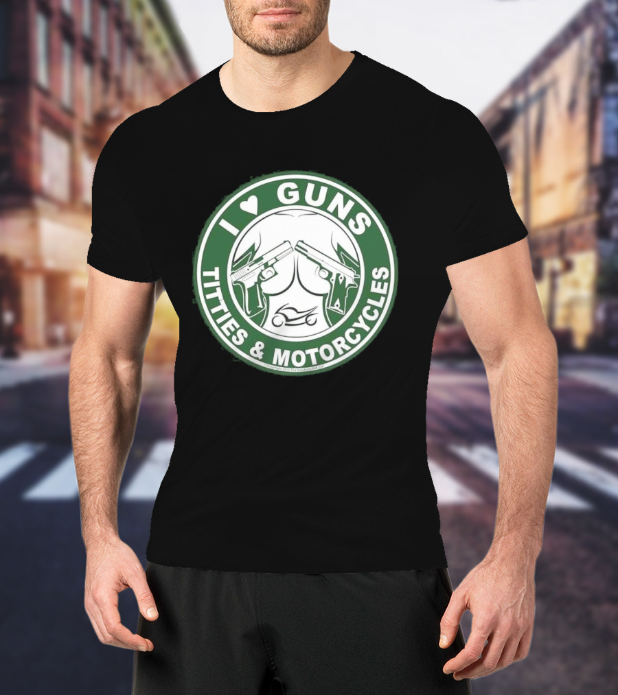 I Love Guns Titties Motorcycles Logo Circle T-Shirt