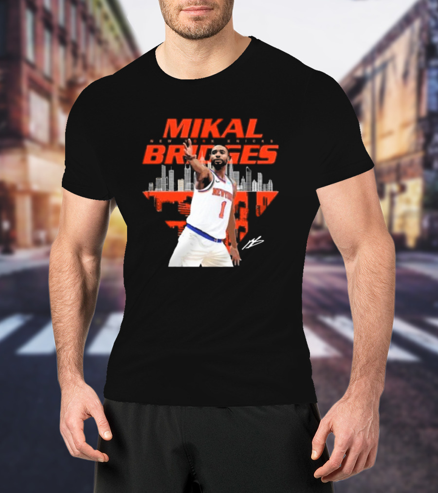 Mikal Bridges New York Knicks Skyline Signature Number 1 T-Shirt