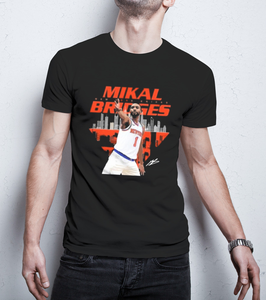 Mikal Bridges New York Knicks Skyline Signature Number 1 T-Shirt