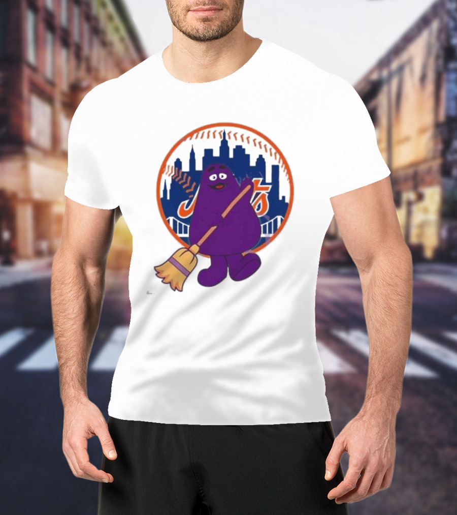 New York Mets Grimace Character Broom Sweep LFGM T-Shirt